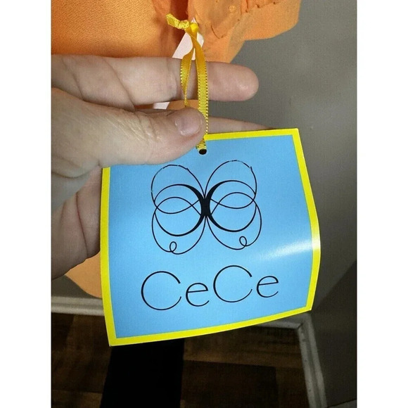 CECE Women's ORANGE Stretch Pouf Sleeve CREW Neck Top S NWT - Picture 4 of 9